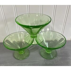 Vintage (3) Pc Federal Glass Green Uranium Sherbet Dessert Cups Depression Glow
